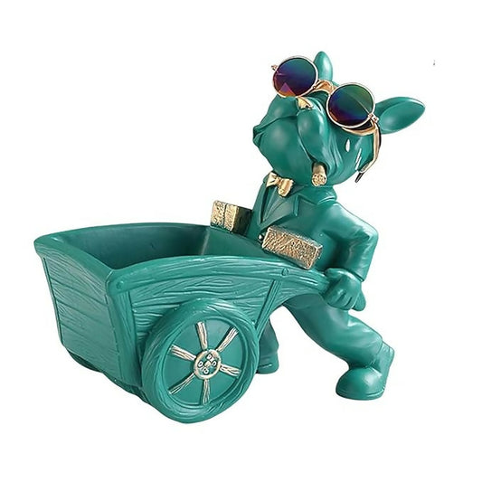 Carrying Cart Bulldog Sculpture with Holding Storage for Home Decor Antique Figurine | Table Top and Desktop Candy Organizer | Good for Storing Keys Watch Phone Remote