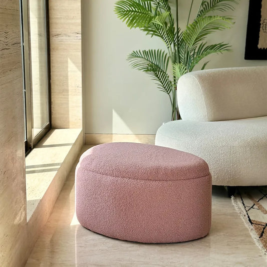 Pebble Boucle Pouffe with Storage Blush Pink - Large