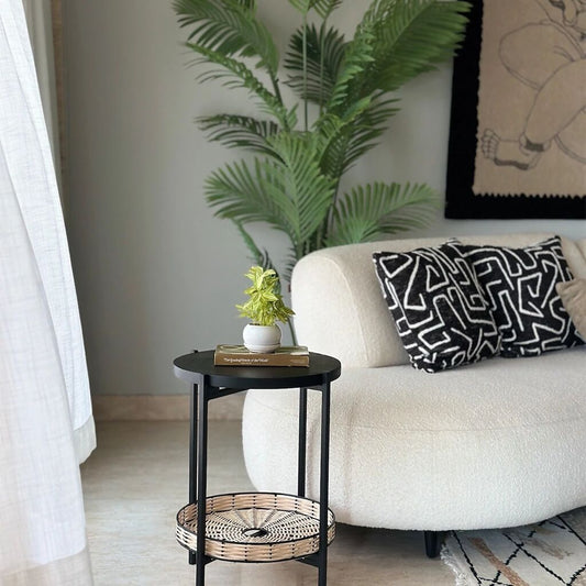 Manila Rattan & Acacia Charcoal Side Table