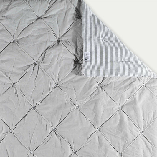 Light Grey Quilted Diamond Shape & Snow White Stripe Comforter with 2 Pillow Cover (Bedcover -Length:106" x Width: 101" | Pillow Cover - Length:18.5" x Width:28")