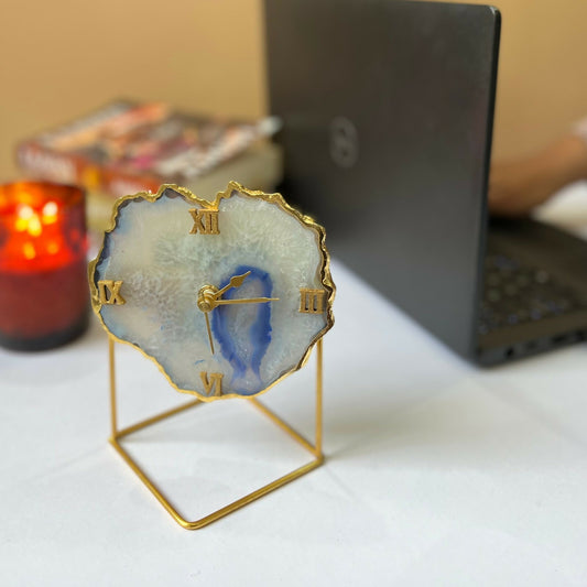 Agate Desktop Clock with Metal Stand Perfect Table Clock for Home Office Ideal Table decor for Housewarming and Christmas Gifts