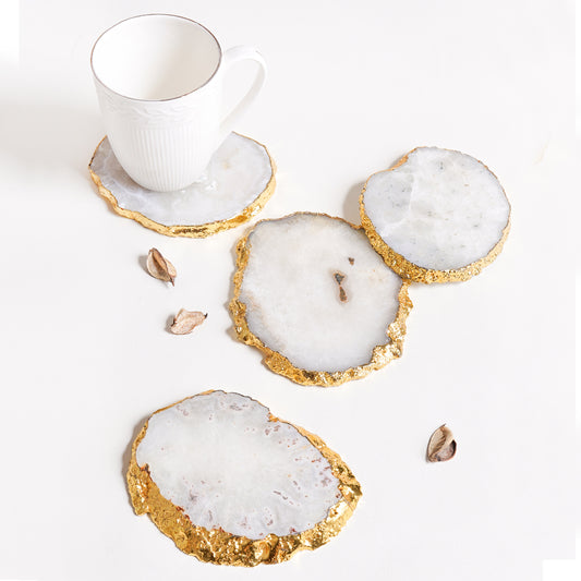 Luxury Gold Foiled Agate Coasters | Dining Table Coaster Set of 4