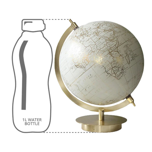 height comparison of white world globe with 1l bottle