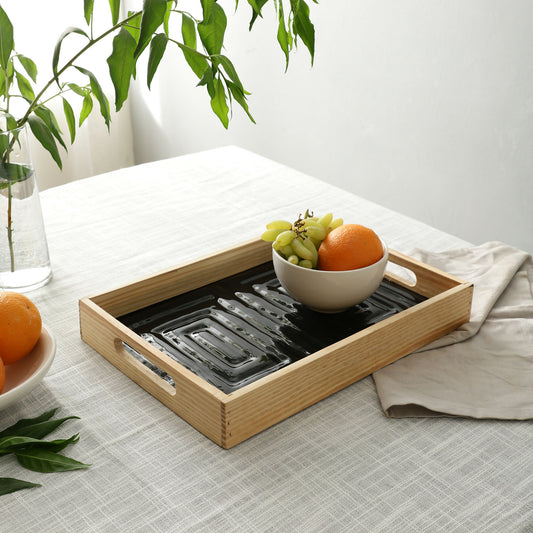 Hugo Black Glass Tray By De Maison Décor 80-175-36-3 & 80-176-25-3