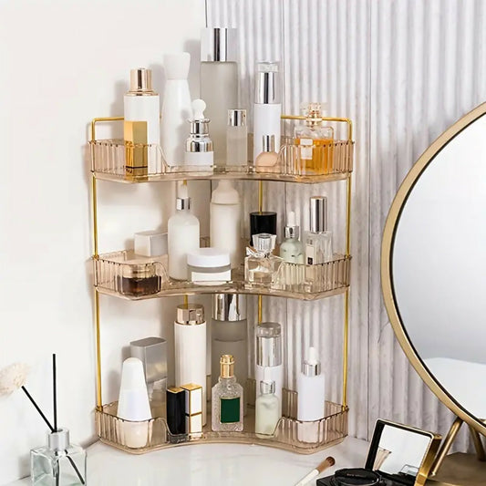 Three Tier Corner Cosmetic Storage Rack - Amber