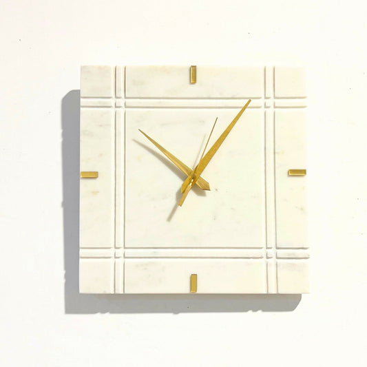 Handcrafted White Marble Square Wall Clock: Luxurious Home Décor Accent