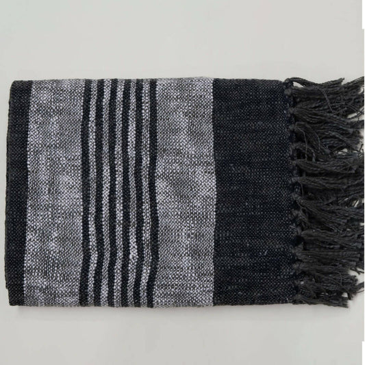 Charcoal & Cream Cotton Yarn Dye Handwoven Throw (60" x 45")