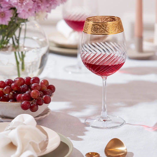 Wine Goblet Glass Set of 2 - 24k Gold Rim