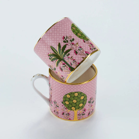 Pichwai - Pink Mini Tea Cup Set of 2, Fine Bone China