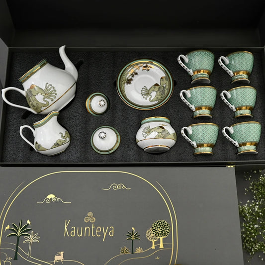 Grand Gift Box- Airavata Tea Set | Ceramic Tea Cup, Tea Pot, Sugar Pot & Creamer Set