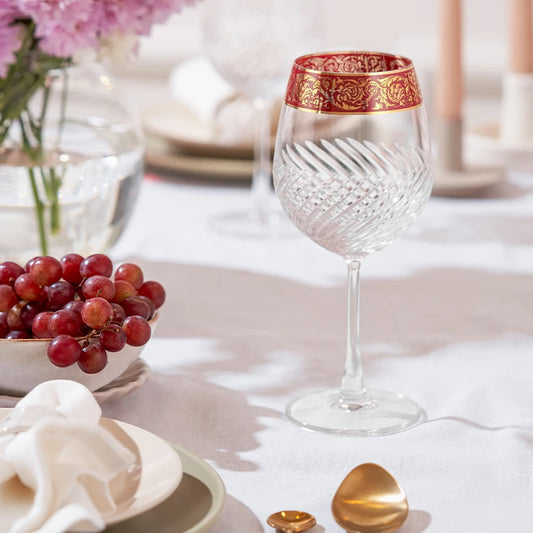Luxury Wine Goblet Glass Set of 2 | Wine Glasses with 24k Gold Detailing