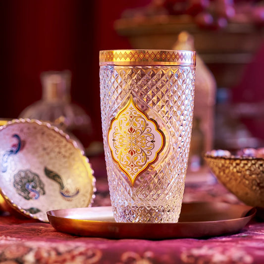 Luxury Tall Glass, Water Tumbler Set of 4 | Glasses with Persian Motif pattern