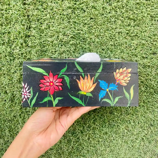 Multi Flora Black Tissue Box | Wooden Tissue Holder for Table