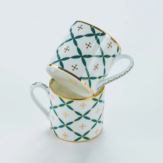 Jyamiti - Premium Tea Mug Set | Bone China Tea Cups - 24K Gold Design | Set of 2