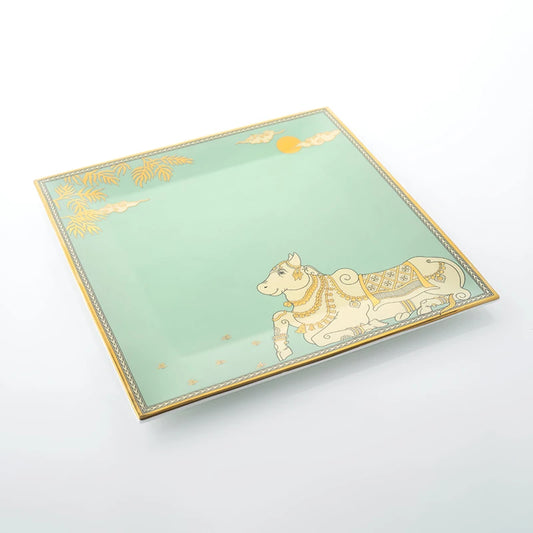 Square platter in Green and yellow Pastel hues