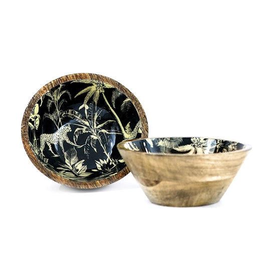 Golden Cheetah Wooden Bowls for Serving Salad, Desert, Snacks, or Pasta | Wooden Salad Bowl