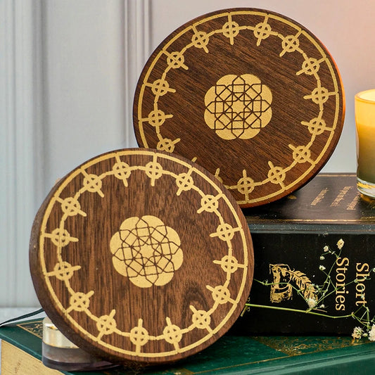 Gild Wooden Coaster Set of 4 | Mango Wood Table Coasters - Gold print