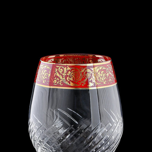 Luxury Wine Goblet Glass Set of 2 | Wine Glasses with 24k Gold Detailing