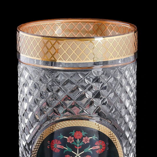 Luxury Highball Tumbler Glass Set of 4 - 24k Gold Floral Motif Design