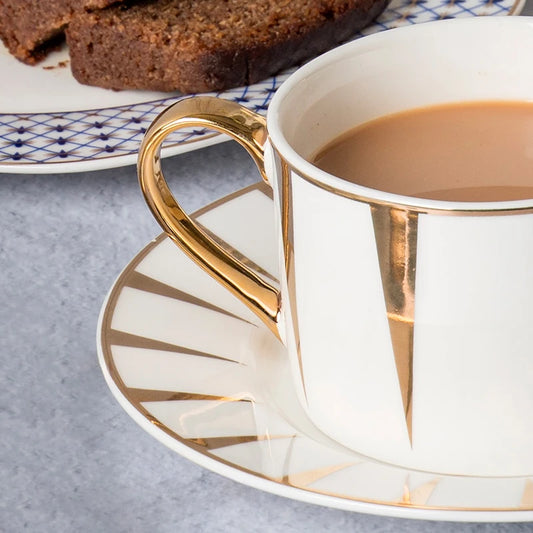 Aumrum White Tea Cups and Saucers (Pack of 2) | Fine Porcelain Tea Set