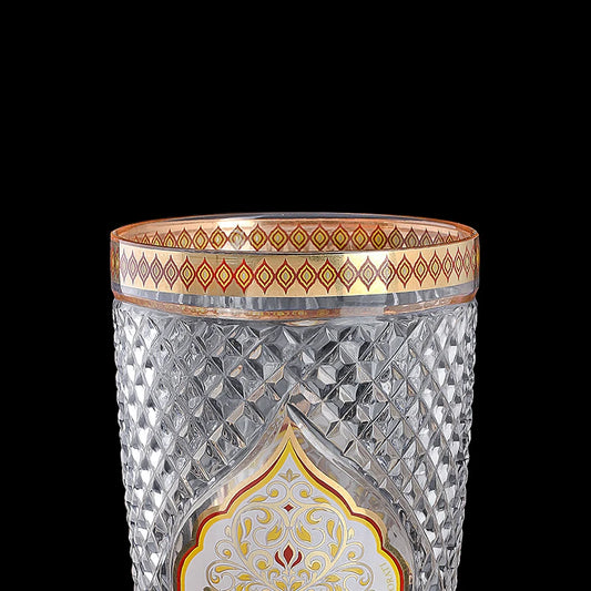 Luxury Tall Glass, Water Tumbler Set of 4 | Glasses with Persian Motif pattern