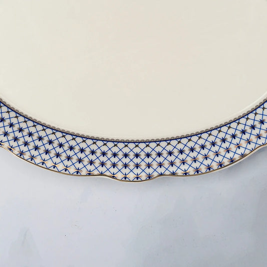 Ink Cannage Serving Platter | Bone China Platter | Snacks Tray with 24k Gold detailing