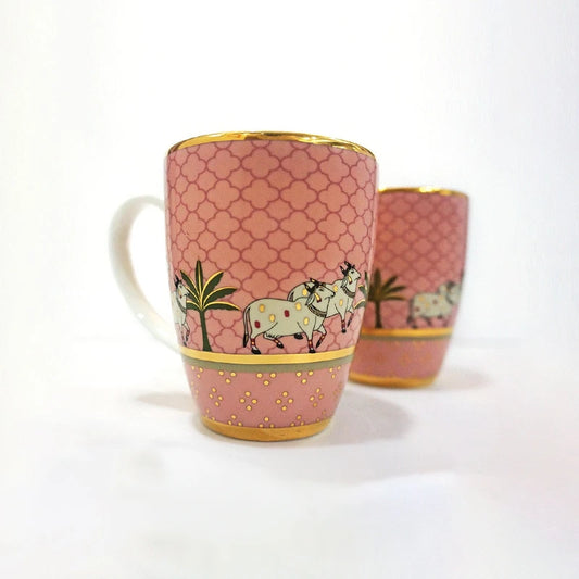 pink Coffee mug with gold finish 