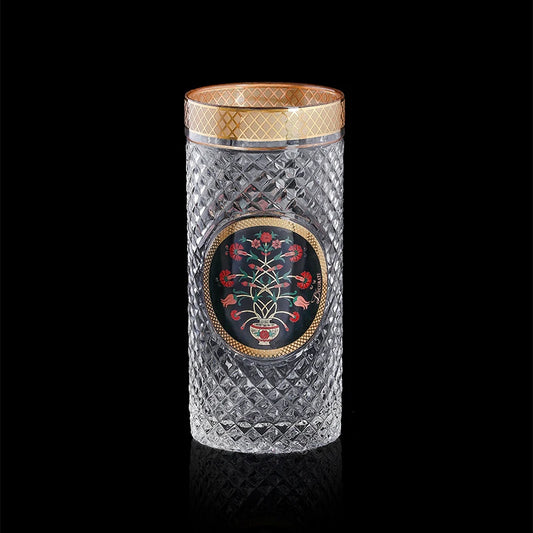 Crystal glass tumbler with floral motif design