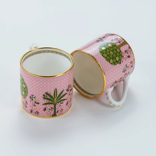 Pichwai - Pink Mini Tea Cup Set of 2, Fine Bone China