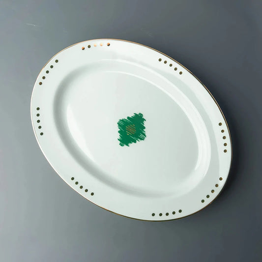 Oval shape platter with emrald green design