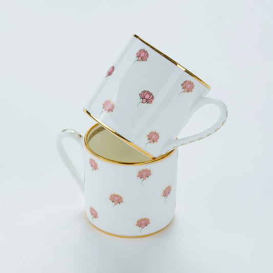 Tea cup with handcrafted pink lotus design