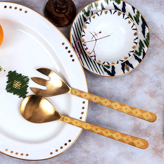 Elegant dinner plates and platters on table