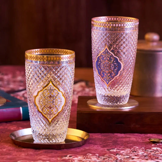 Water Glass set with 24k gold motif pattern
