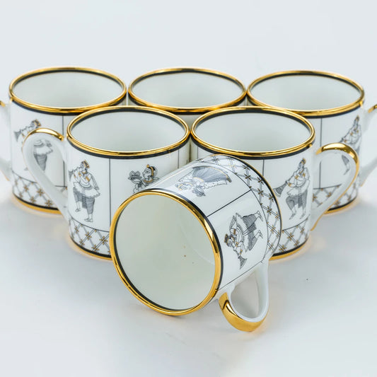 Ceramic cup set of 6 with 24k gold highlight