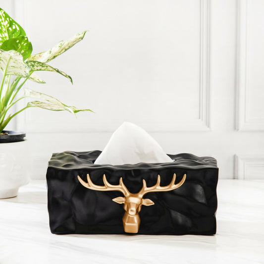 SMOKEY COCKTAIL Musk Tissue Box Handmade Creative Ceramic Napkin Paper Box Toilet Living Room Home Desktop Decoration Storage Box | Rectangle (Black))