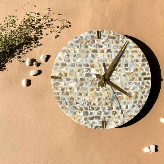 Exquisite Handcrafted Mother of Pearl Wall Clock with an Elegant and Timeless Design Perfect for Decorating Your Living Room or Office and Ideal for Gift Giving