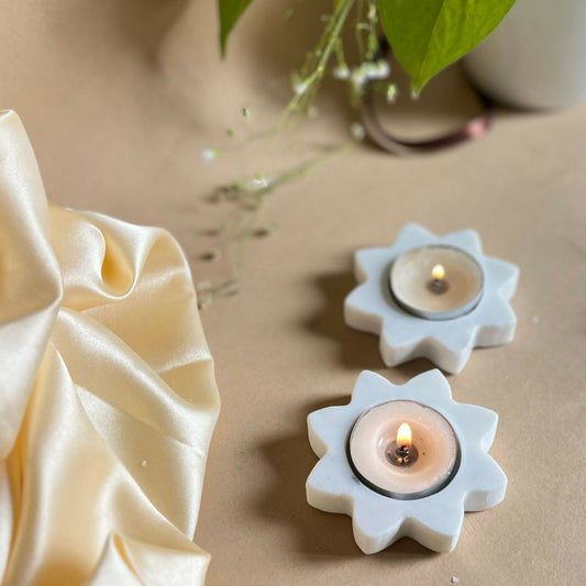 Tea Light Candle Holder White Marble Star Shaped set of 2 Holder Decorative for Table Centerpiece Anniversary Birthday Corporate Gifts