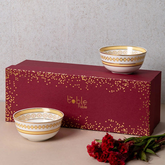 Phul Bari Small Serving Bowls | Snacks Serving Set | Bone China Bowl Set of 2