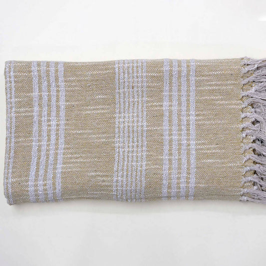 Beige & Cream Yarn Dye Cotton Handwoven Throw (70" x 47.5")