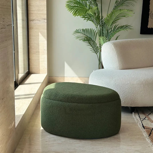 Pebble Boucle Pouffe with Storage Emerald Green - Large