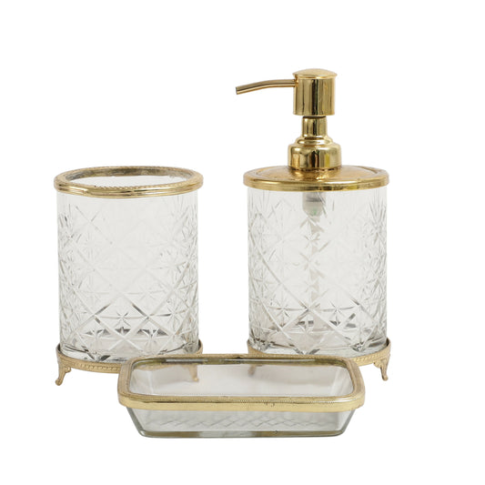 Blake Crystal Cut Bathroom set in Gold By De Maison Décor 80-107-12-13-18-2