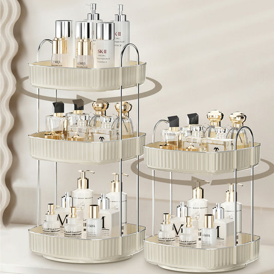 Two Tier Square Rotating Makeup Organiser - Cream