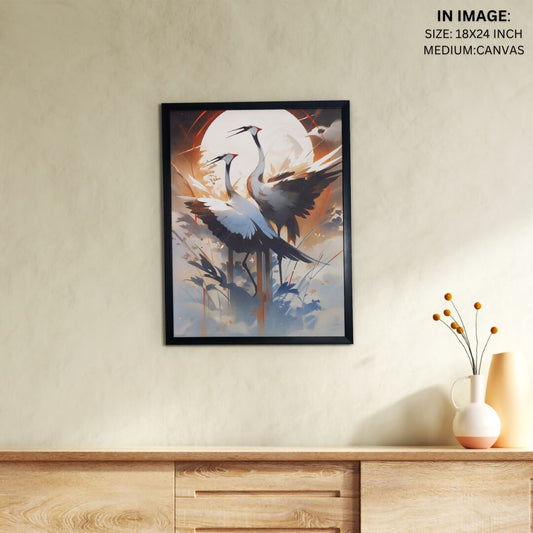 Moonlit Sarus Canvas: Artisan Wall Decor Masterpiece for Home