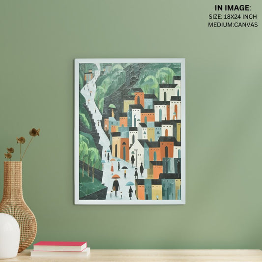 Geometric Buildings: Artisan Canvas Wall Decor Piece