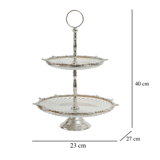 Crystal Spike Double Cake stand in silver By De Maison Décor 80-111-40-1