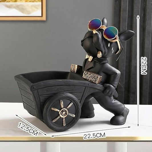 Carrying Cart Bulldog Sculpture with Holding Storage for Home Decor Antique Figurine | Table Top and Desktop Candy Organizer | Good for Storing Keys Watch Phone Remote