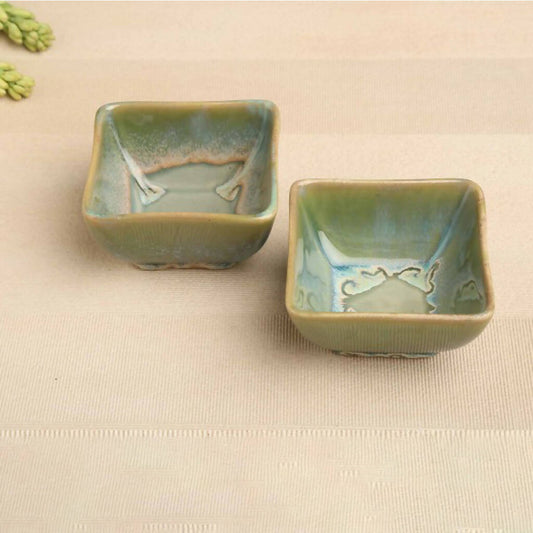 Set of 2 Green Ceramic Small Bowl (Dia- 4In, H- 2.25in)