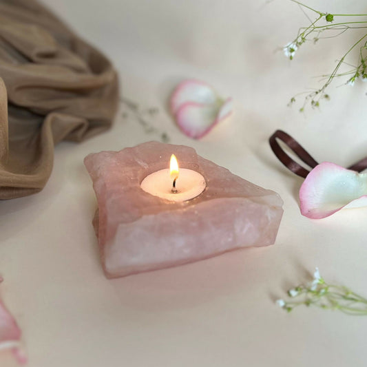 Pink Rose Quartz Drilled Tea Light Candle Holder Decorative for Table Centerpiece Anniversary Birthday Corporate Gifts