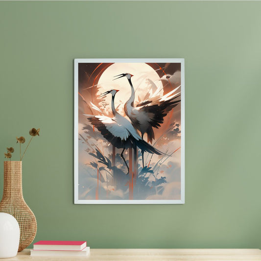 Moonlit Sarus Canvas: Artisan Wall Decor Masterpiece for Home