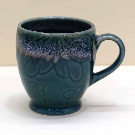 Set of 4 Glazed Teal Blue Ceramic Coffee Mugs (330ml)